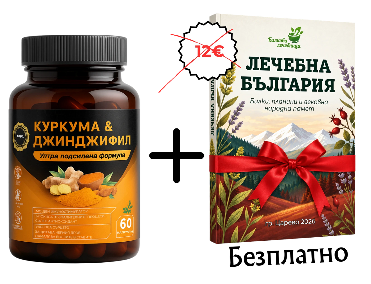 Капсули с куркума и джинджифил + книга Лечебна България подарък